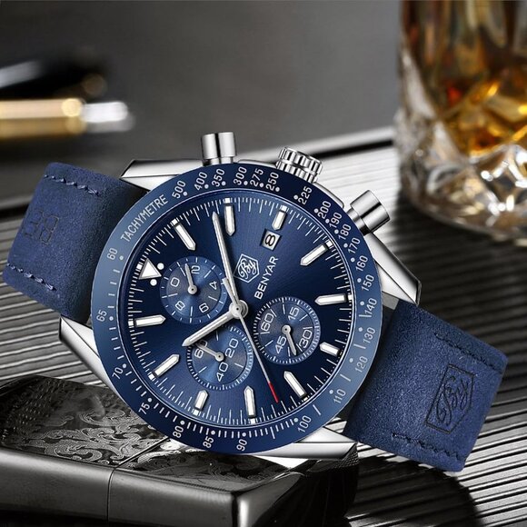 Watches for Men Analog Quartz Chronograph 30M Waterproof Sport Casual Fashion - Picture 3 of 8